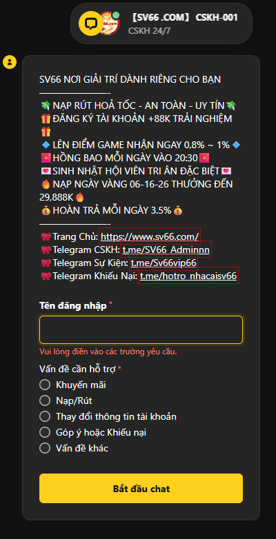 Cách thức liên hệ SV66 thông qua livechat